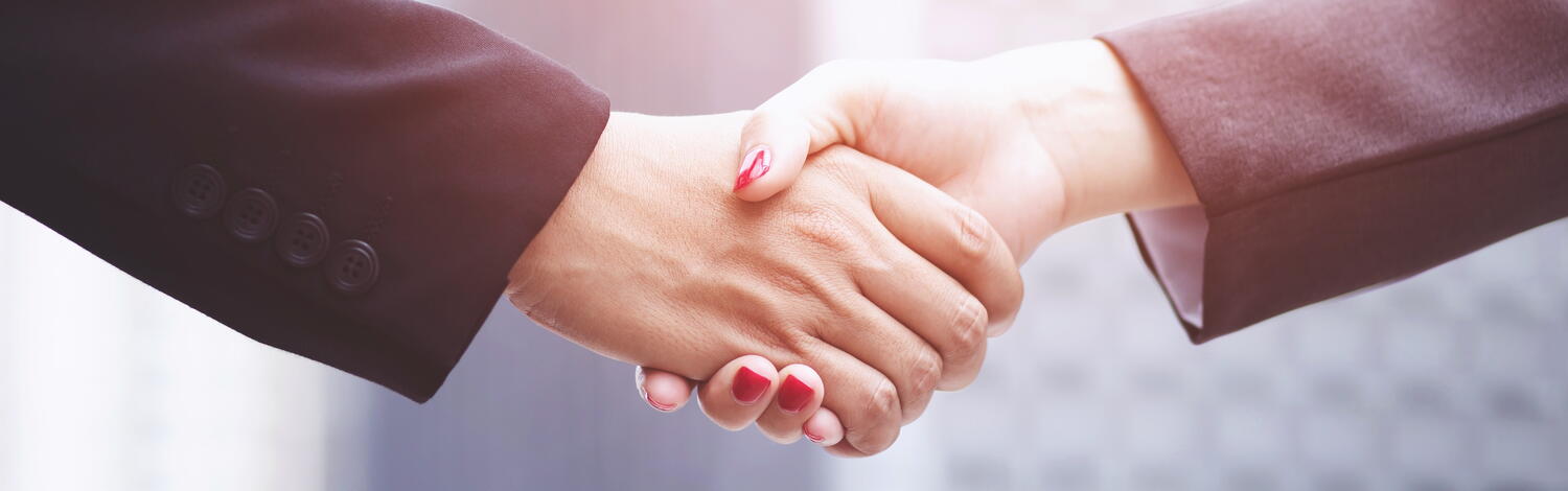 Business man and woman shake hands