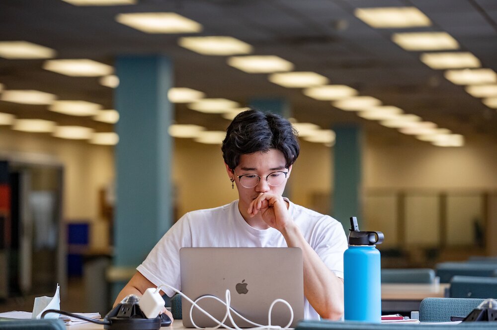 Student in undergraduate library